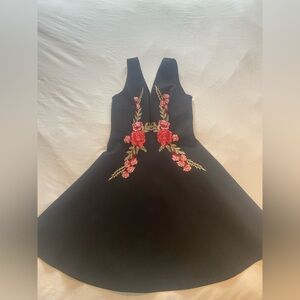 Black Dress with Floral Embroidery